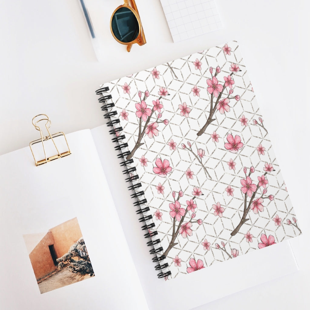Flowers and Cubes Spiral Ruled Line Notebook