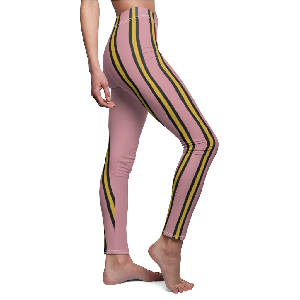 Solid Light Pink Triple BMG Stripes Casual Leggings