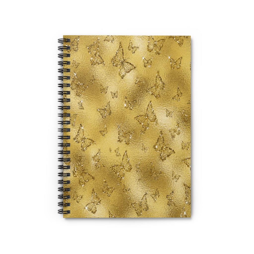 Gold Butterflies Spiral Ruled Line Notebook