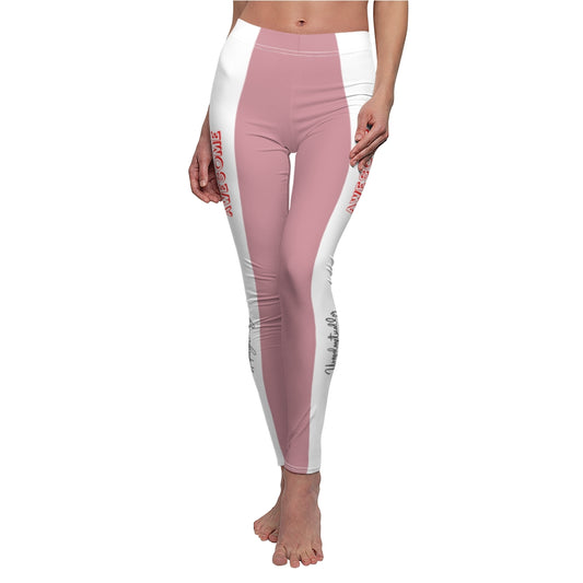 Unapologetically Awesome Solid Light Pink White Stripe Casual Leggings