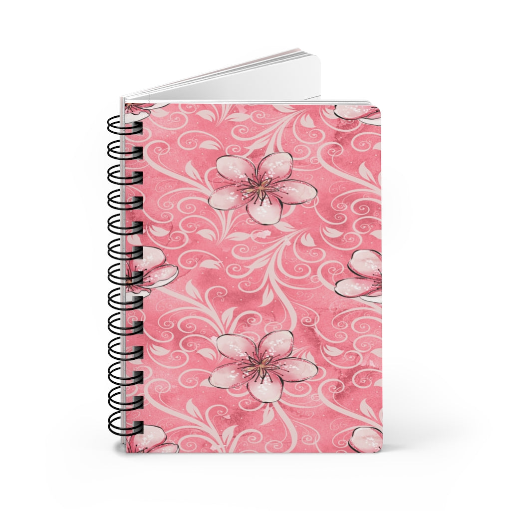 Pink Floral Swirly Leaves Spiral Bound Journal