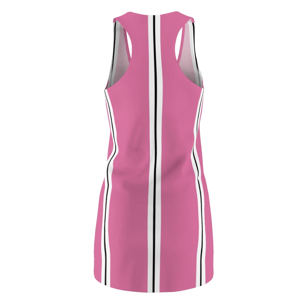 Solid Hot Pink BW Stripes Racerback Dress