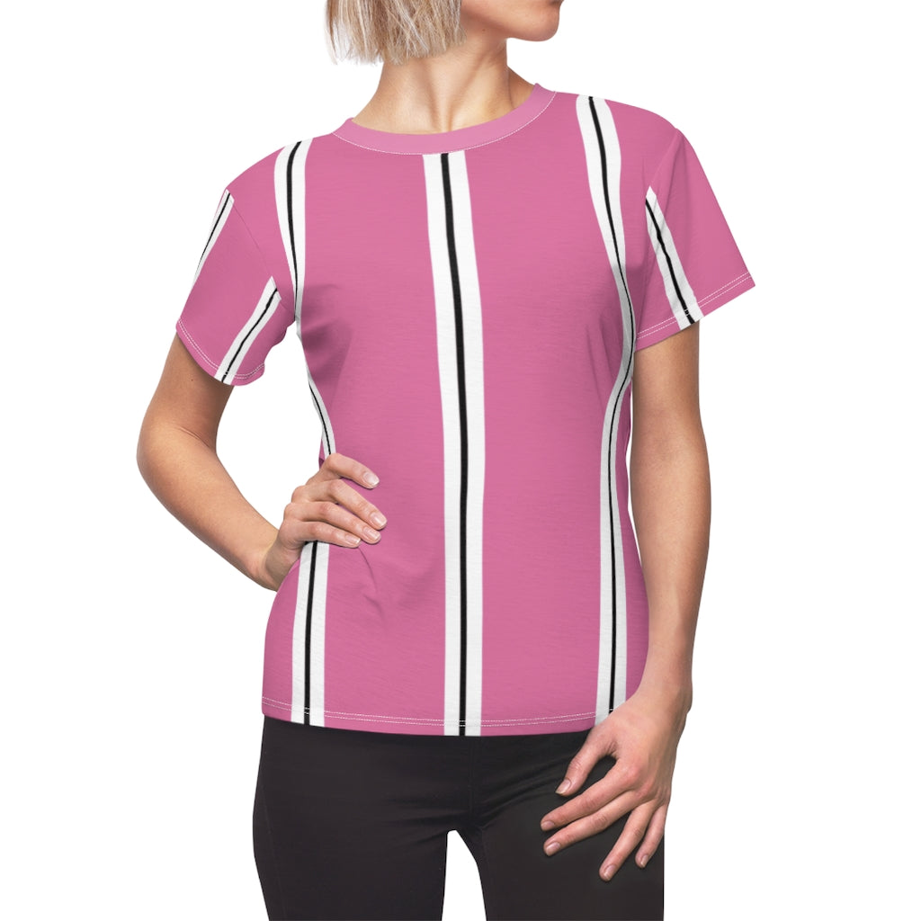 Solid Hot Pink BW Stripes Women's Tee