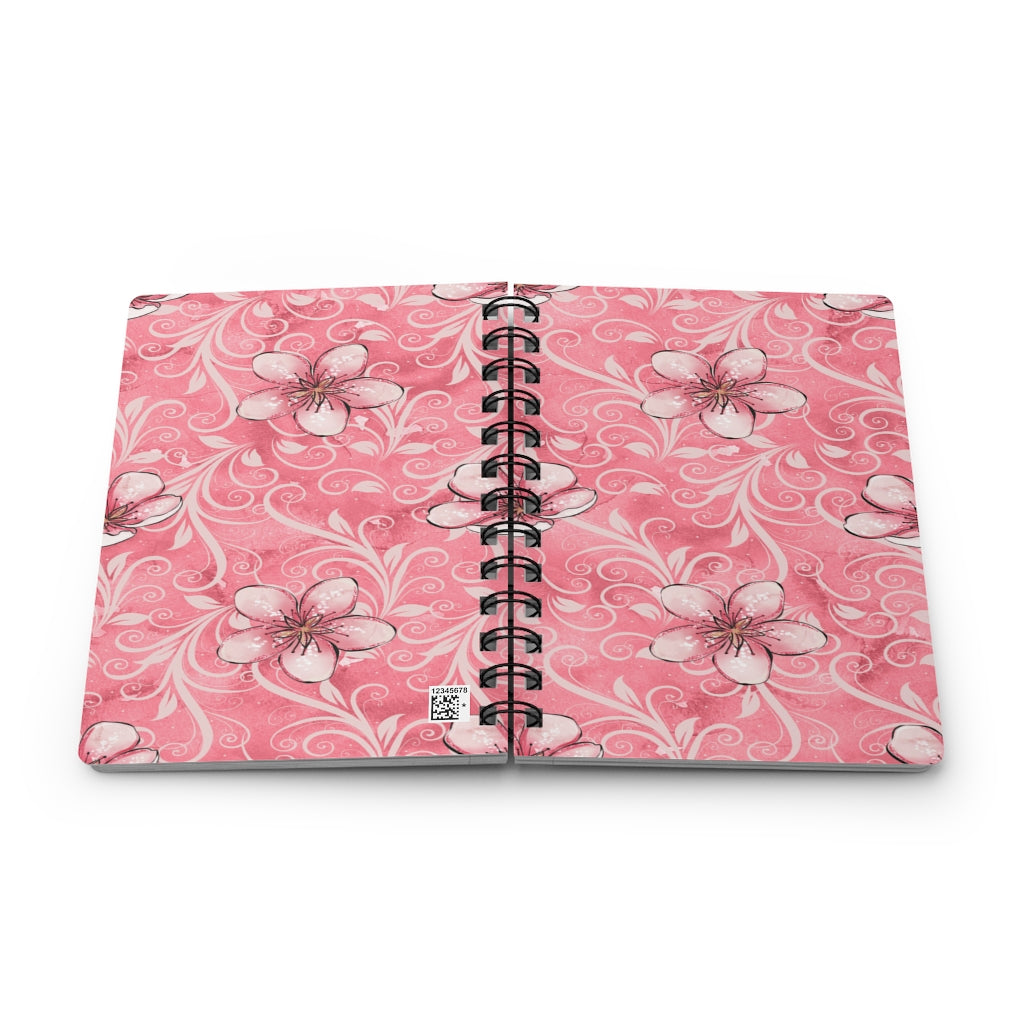 Pink Floral Swirly Leaves Spiral Bound Journal