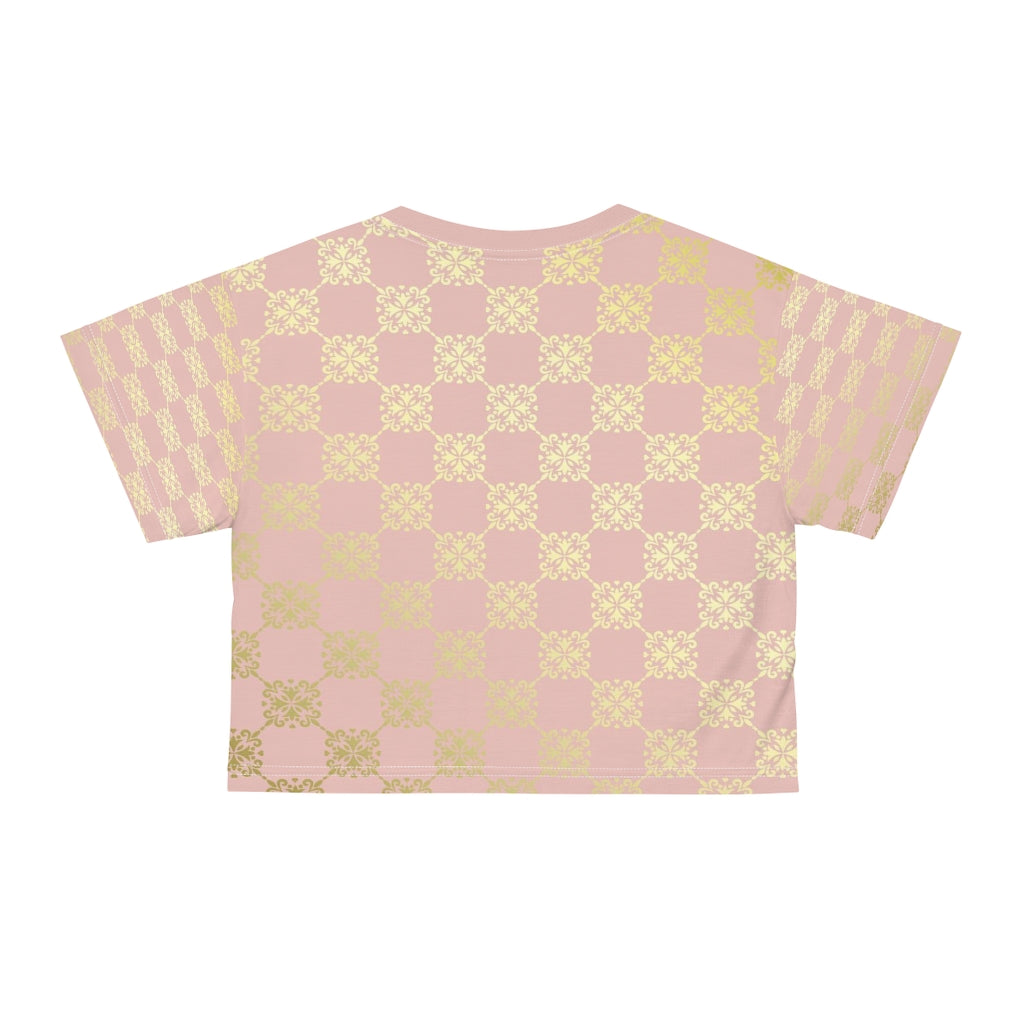 Dusty Rose and Gold V Crop Tee