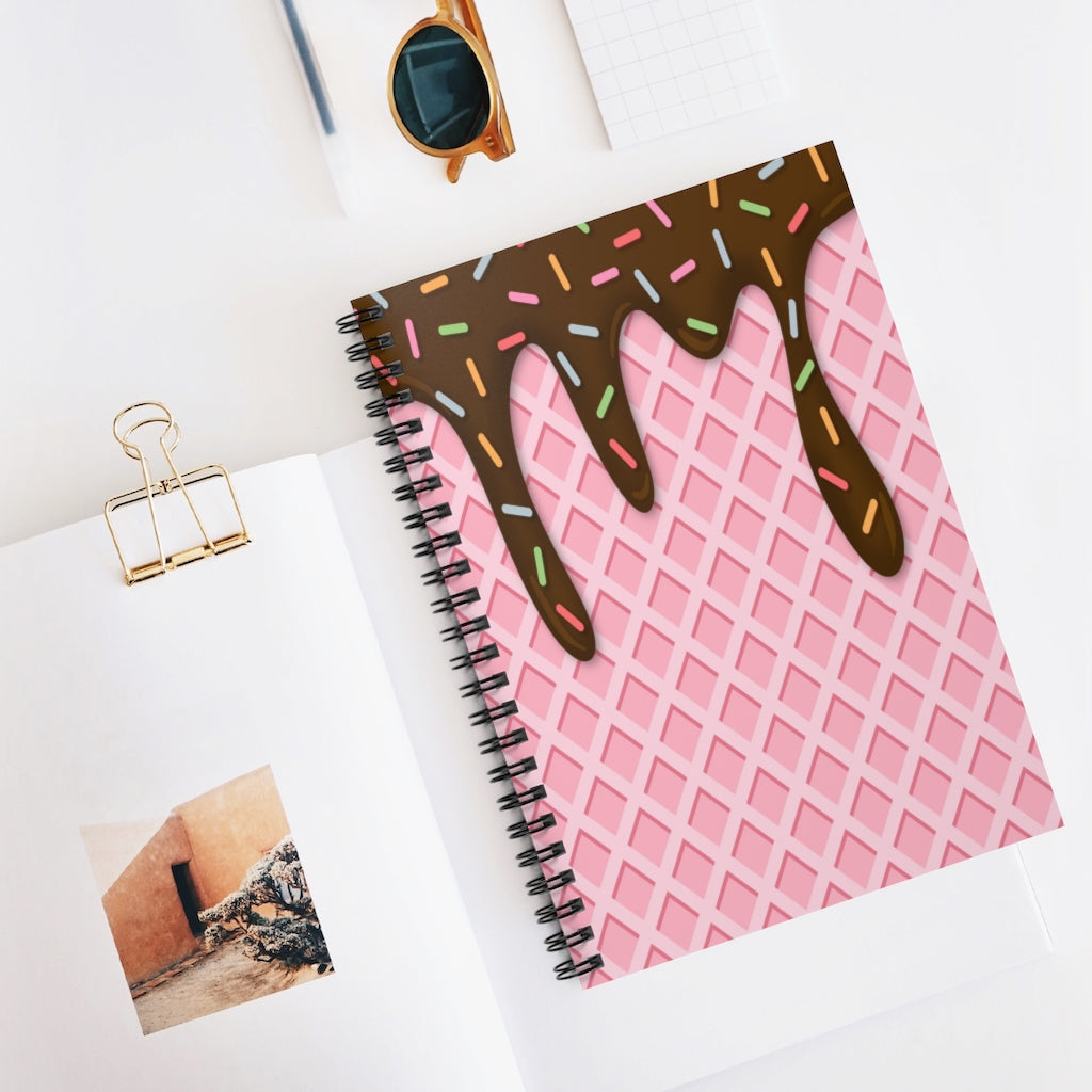 Strawberry Waffle Cone Chocolate Sprinkles Spiral Ruled Line Notebook