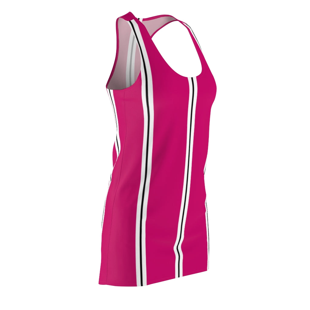 Pink Raspberry BW Stripes Racerback Dress