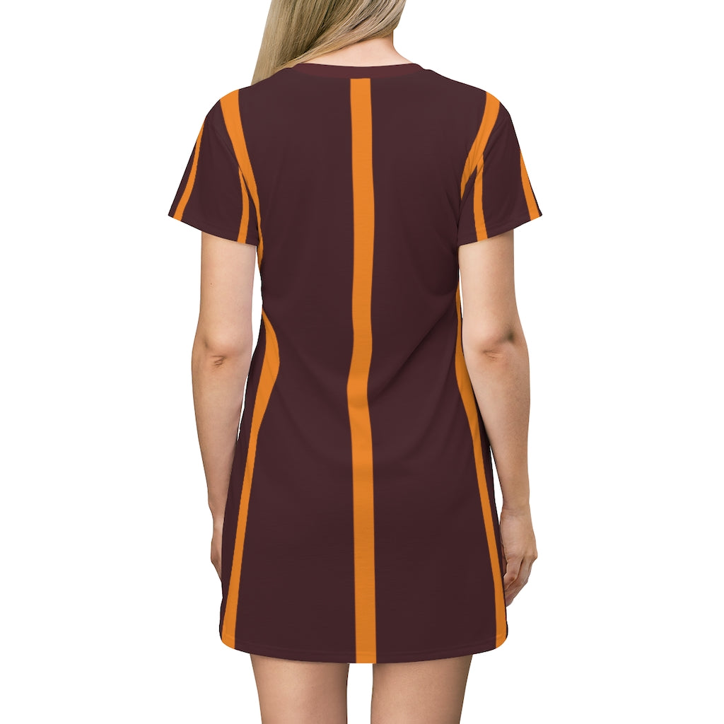 Chocolate Brown Tangerine Stripe T-shirt Dress