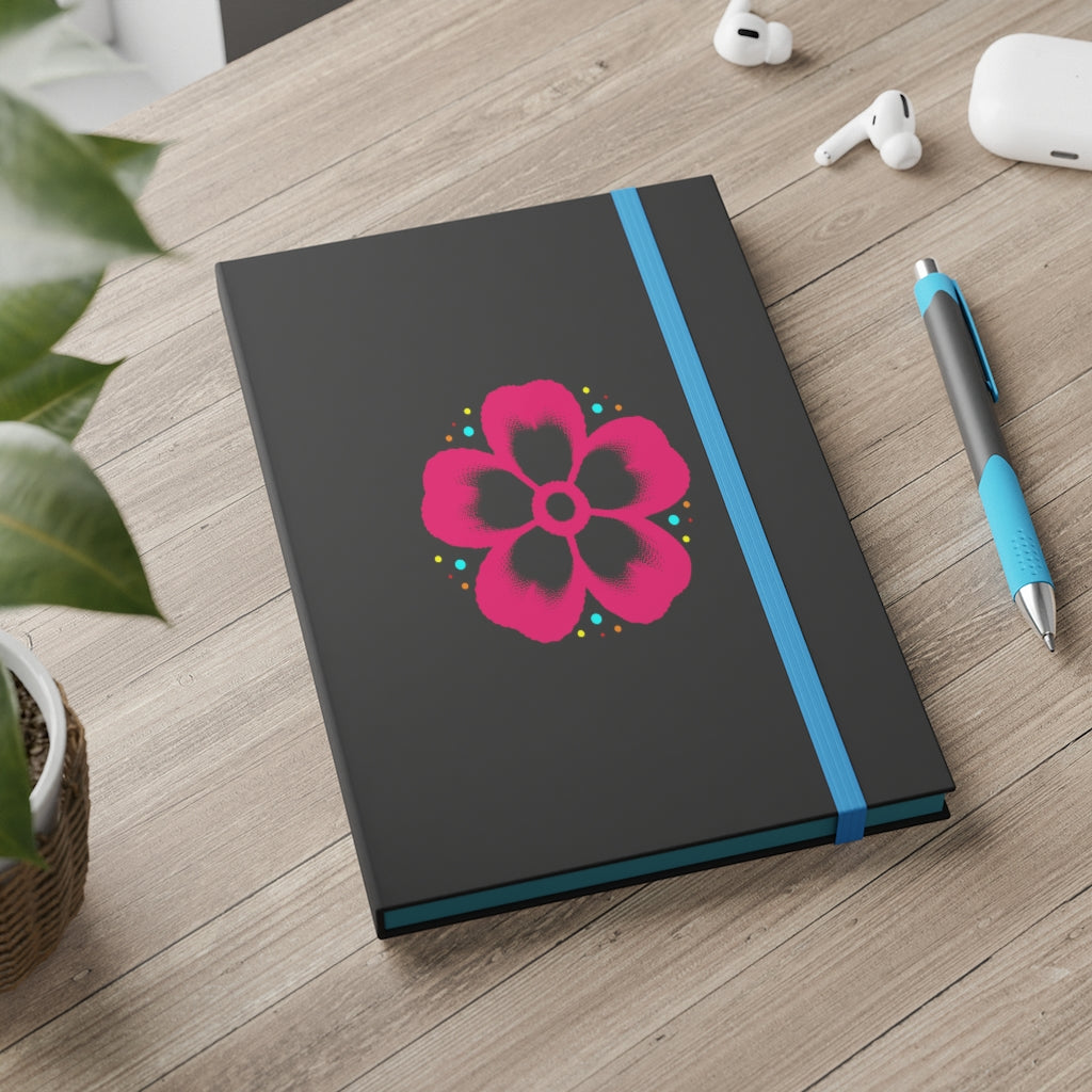 Pink Halftone Flower Ruled Color Contrast Notebook