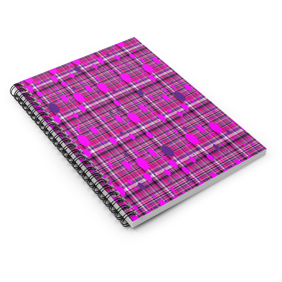 Pink and Purple Polka Dots Plaid Spiral Ruled Line Notebook